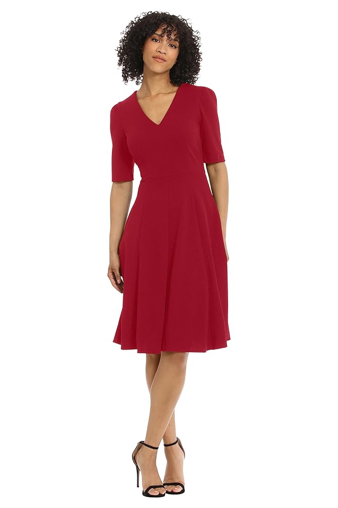 Donna Morgan Women's Stretch Crepe Elbow Sleeve V-Neck Fit